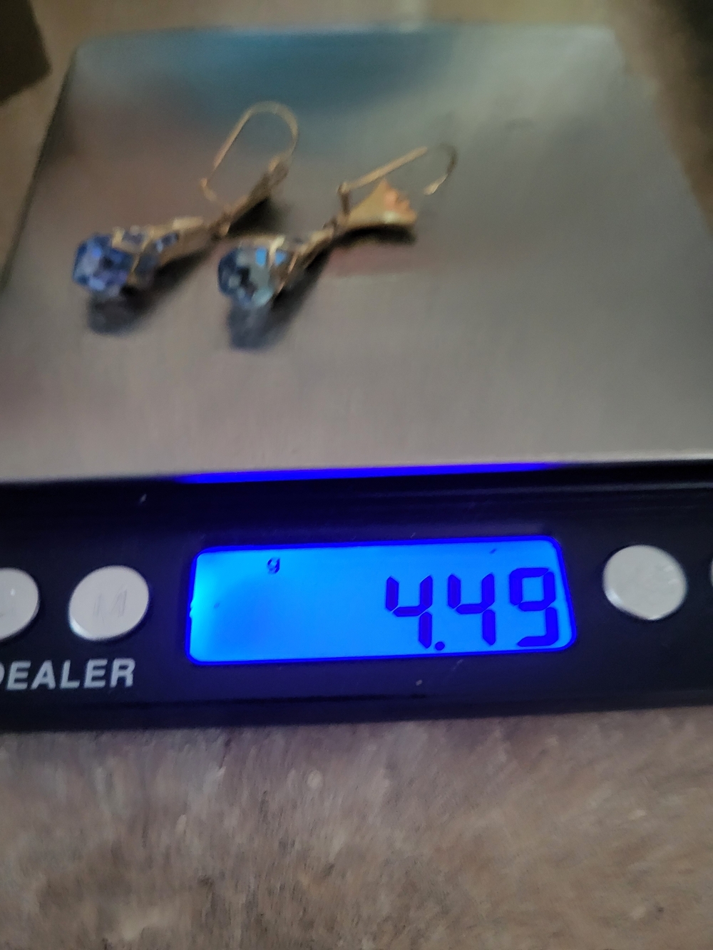 Vintage Solid 14k Blue Crystal Teardrop Earrings Elegant No Scrap 4.4g - Picture 8 of 13